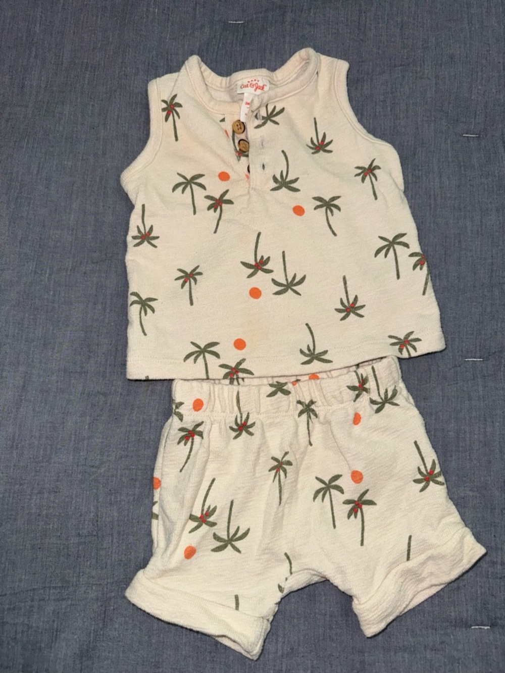 Cat & Jack Cream Palm-Print Sleeveless Pajama Set with Orange Dots